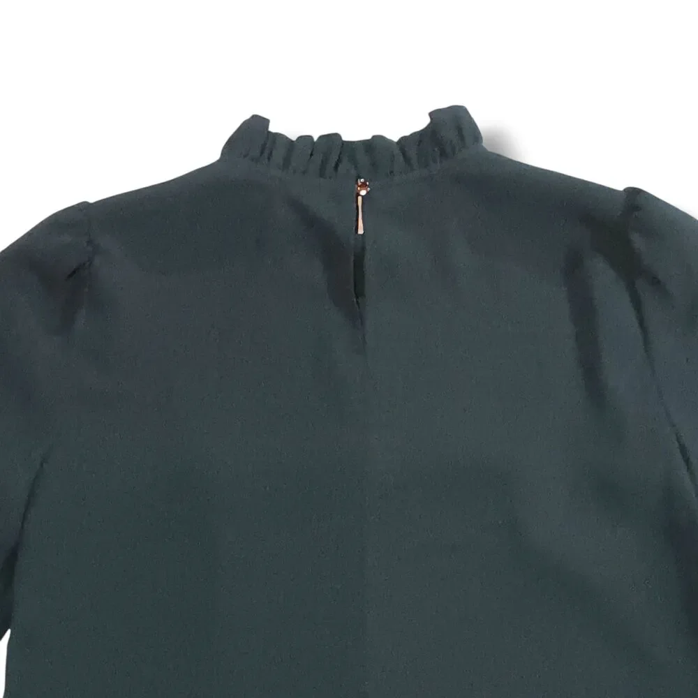 J.Crew Long Sleeve Ruffleneck Blouse-Size XS-365 Crepe-Prep-Chic-Classic-FLAW